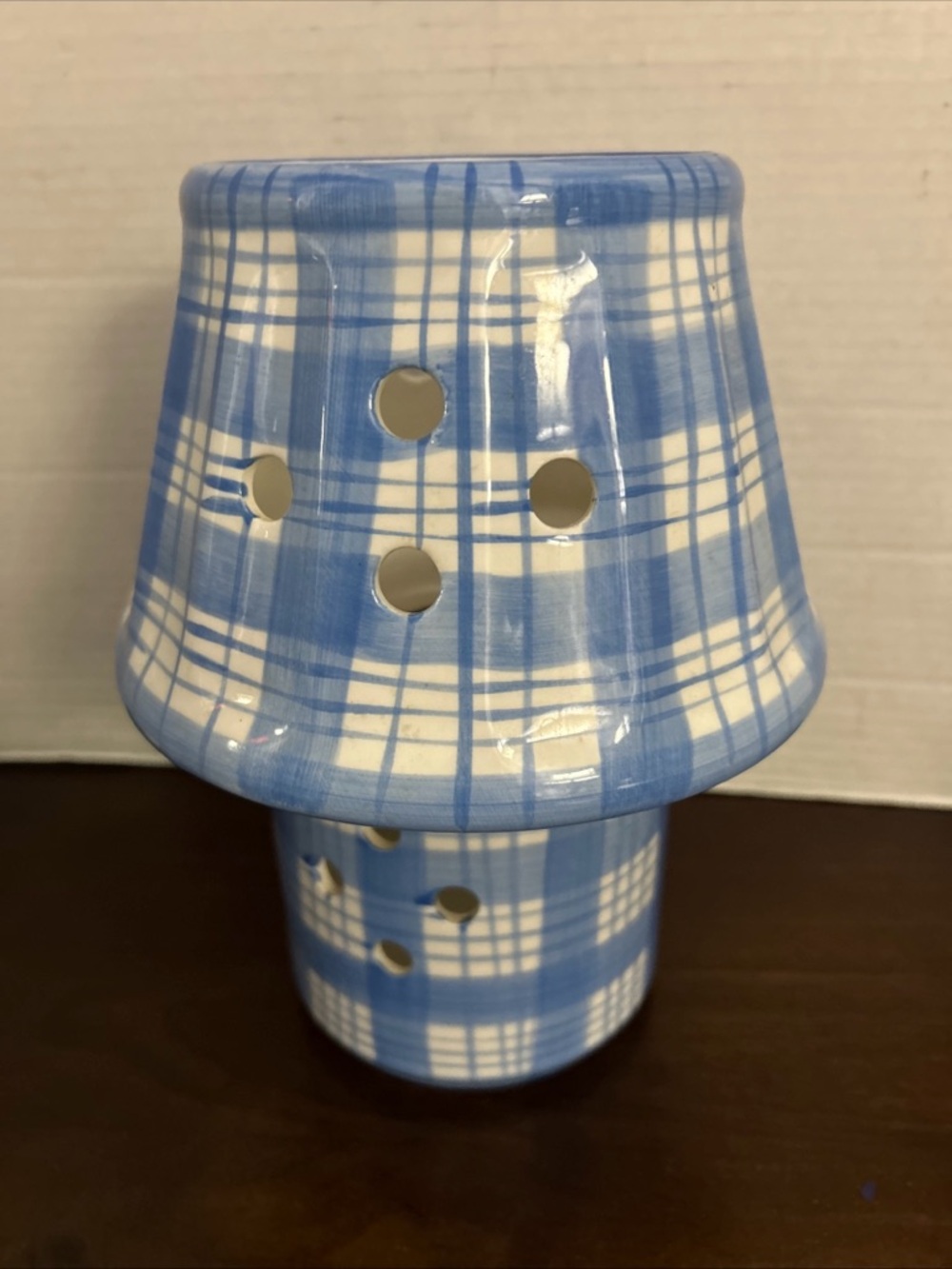 Blue Plaid Ceramic Lantern -
